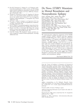 De Novo STXBP1 Mutations in Mental Retardation and Nonsyndromic