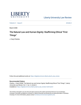 The Natural Law and Human Dignity: Reaffirming Ethical 