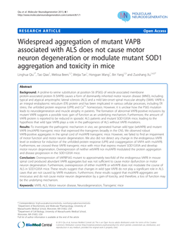 Widespread Aggregation of Mutant VAPB Associated with ALS Does Not