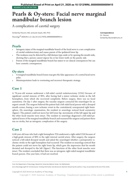 Facial Nerve Marginal Mandibular Branch Lesion a Complication of Carotid Surgery