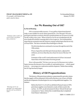 Are We Running out of Oil? History of Oil Prognostications