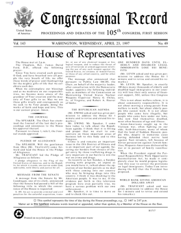 Congressional Record United States Th of America PROCEEDINGS and DEBATES of the 105 CONGRESS, FIRST SESSION