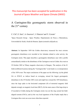 A Carrington-Like Geomagnetic Storm Observed in the 21 Century