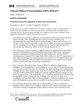 Telecom Notice of Consultation CRTC 2010-277