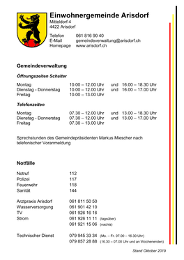 Einwohnergemeinde Arisdorf Mitteldorf 4 4422 Arisdorf