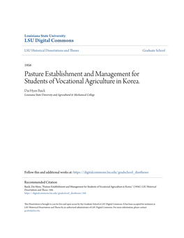 Pasture Establishment and Management for Students of Vocational Agriculture in Korea