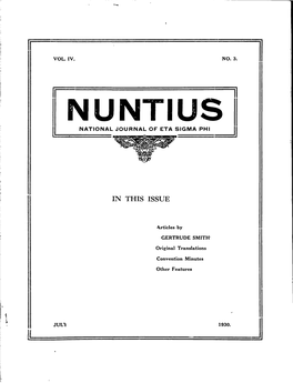 1 Vol. Iv. No. 3 N U N T I U S National Journal of Eta