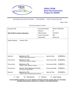 Site Profile for Ames Laboratory Effective Date: 01/03/2012 Type of Document: TBD Supersedes: Revision 02