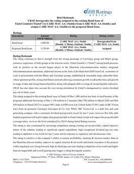 Emtel Limited (“Emtel”) to CARE MAU AA- (Stable) from CARE MAU AA (Stable) and Assigns CARE MAU AA- (Stable) to the Proposed Bond Issue