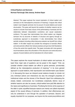 1 Critical Realism and Semiosis Norman Fairclough, Bob