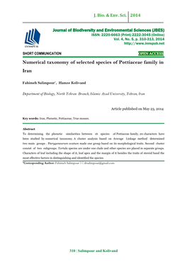 Numerical Taxonomy of Selected Species of Pottiaceae Family in Iran