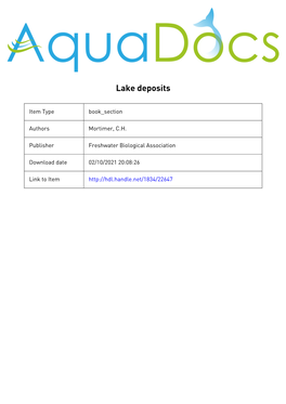 LAKE DEPOSITS an Article on Bathymetric