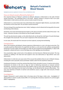 Behçet's Factsheet 8: Blood Vessels