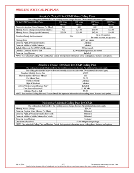 America's Choicesm for COMA Voice Calling Plans