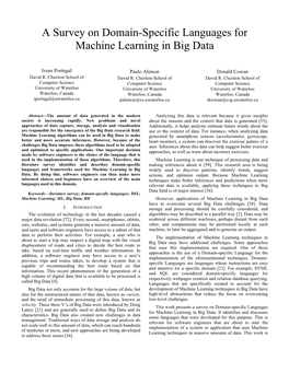 A Survey on Domain-Specific Languages for Machine Learning in Big Data