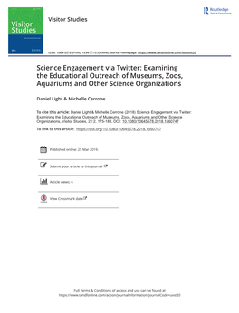 Science Engagement Via Twitter: Examining the Educational Outreach of Museums, Zoos, Aquariums and Other Science Organizations
