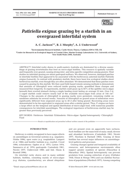 Patiriella Exigua: Grazing by a Starfish in an Overgrazed Intertidal System