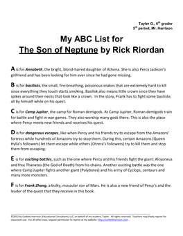 My ABC List for the Son of Neptune by Rick Riordan