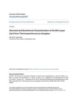 Structural and Biochemical Characterization of the Bilin Lyase Cpcs from Thermosynechococcus Elongatus