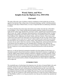 Wood, Fabric, and Wire: Insight from the Biplane Era 1919-1936