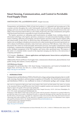 12 Smart Sensing, Communication, and Control in Perishable Food Supply Chain