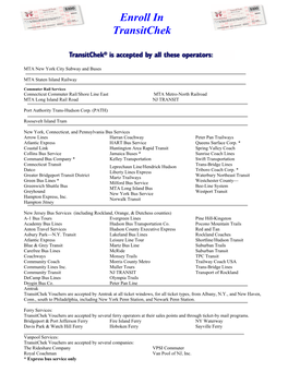 List of Transitchek Operators