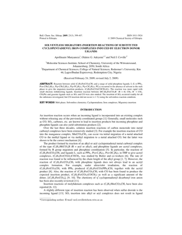 Solventless Migratory-Insertion Reactions of Substituted Cyclopentadienyl Iron Complexes Induced by Electron Donor Ligands