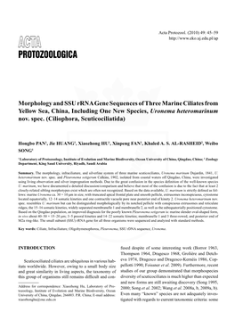 Morphology and SSU Rrna Gene Sequences of Three Marine Ciliates from Yellow Sea, China, Including One New Species, Uronema Heteromarinum Nov