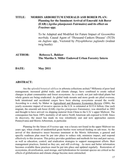 Title: Morris Arboretum Emerald Ash Borer Plan