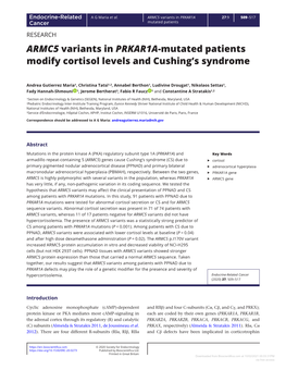 ARMC5 Variants in PRKAR1A-Mutated Patients Modify Cortisol Levels and Cushing’S Syndrome