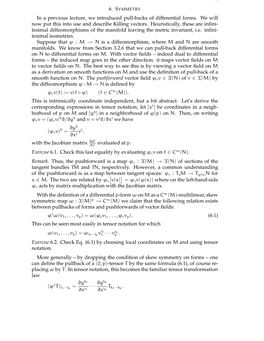 In a Previous Lecture, We Introduced Pull-Backs of Differential Forms. We Will Now Put This Into Use and Describe Killing Vectors