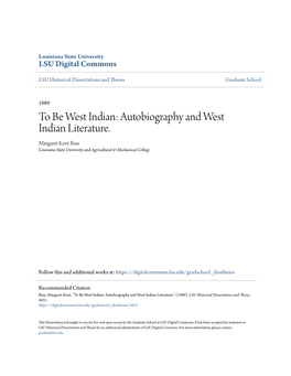 Autobiography and West Indian Literature. Margaret Kent Bass Louisiana State University and Agricultural & Mechanical College