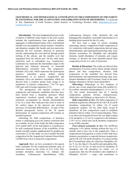 Geochemical and Mineralogical Constraints on the Composition of the Parent Planetesimal for the Acapulcoite and Lodranite Suite of Meteorites