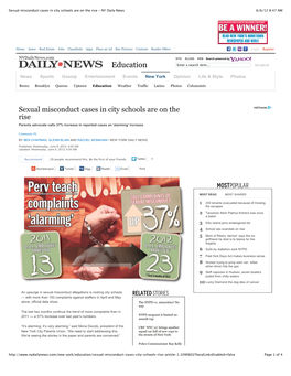 Sexual Misconduct Cases in City Schools Are on the Rise - NY Daily News 6/6/12 8:47 AM