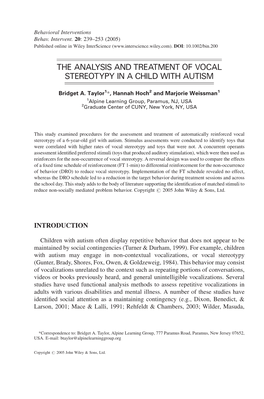 The Analysis and Treatment of Vocal Stereotypy in a Child with Autism