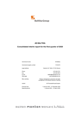 AS BALTIKA Consolidated Interim Report for the First Quarter of 2020
