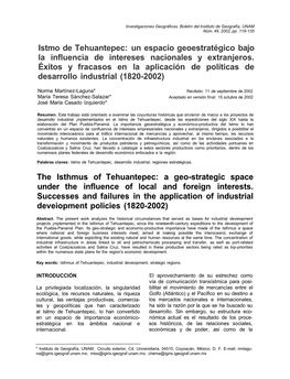 Istmo De Tehuantepec: Un Espacio Geoestratégico Bajo La Influencia De Intereses Nacionales Y Extranjeros