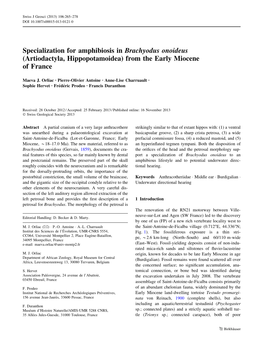 Specialization for Amphibiosis in Brachyodus Onoideus (Artiodactyla, Hippopotamoidea) from the Early Miocene of France