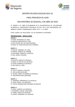 Deporte En Edad Escolar 2015-16 Final Provincia De Judo