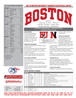 2017-18 Boston University Women's Basketball Notes