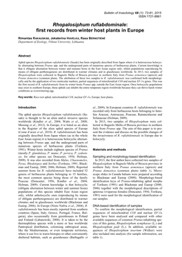 Rhopalosiphum Rufiabdominale: First Records from Winter Host Plants in Europe