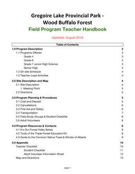 Gregoire Lake Provincial Park - Wood Buffalo Forest Field Program Teacher Handbook