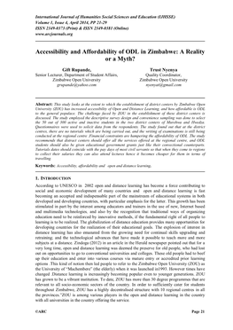 Accessibility and Affordability of ODL in Zimbabwe: a Reality Or a Myth?