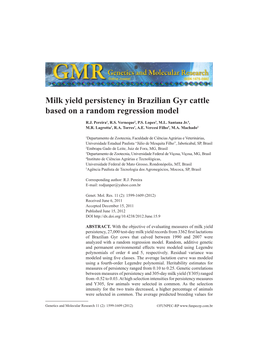 Milk Yield Persistency in Brazilian Gyr Cattle Based on a Random Regression Model