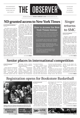 ND Granted Access to New York Times Singer Returns to Smc Registration