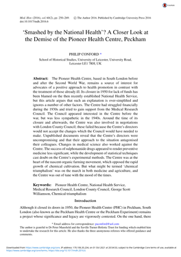 A Closer Look at the Demise of the Pioneer Health Centre, Peckham