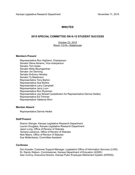 Minutes 2015 Special Committee on K-12 Student Success