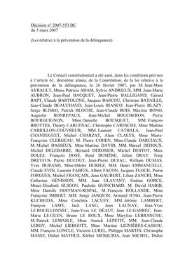 Décision N° 2007-553 DC Du 3 Mars 2007 (Loi Relative À La Prévention