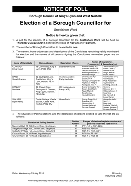 NOTICE of POLL Election of a Borough Councillor