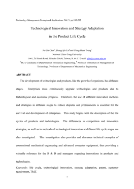 Technological Innovation and Strategy Adaptation in the Product Life Cycle